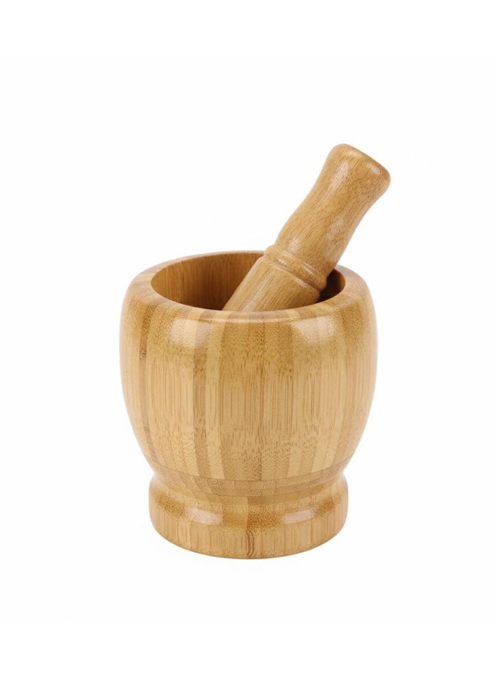 سبيس شوب طقم هاون ومدقة من البامبو الفاخر مطحنة طبيعية للأعشاب والتوابل والثوم - Image 1